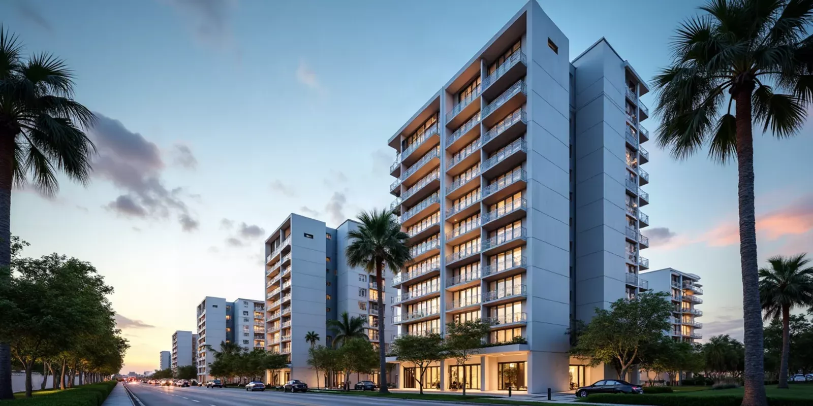 Torres de condominios en Miami-Dade al atardecer