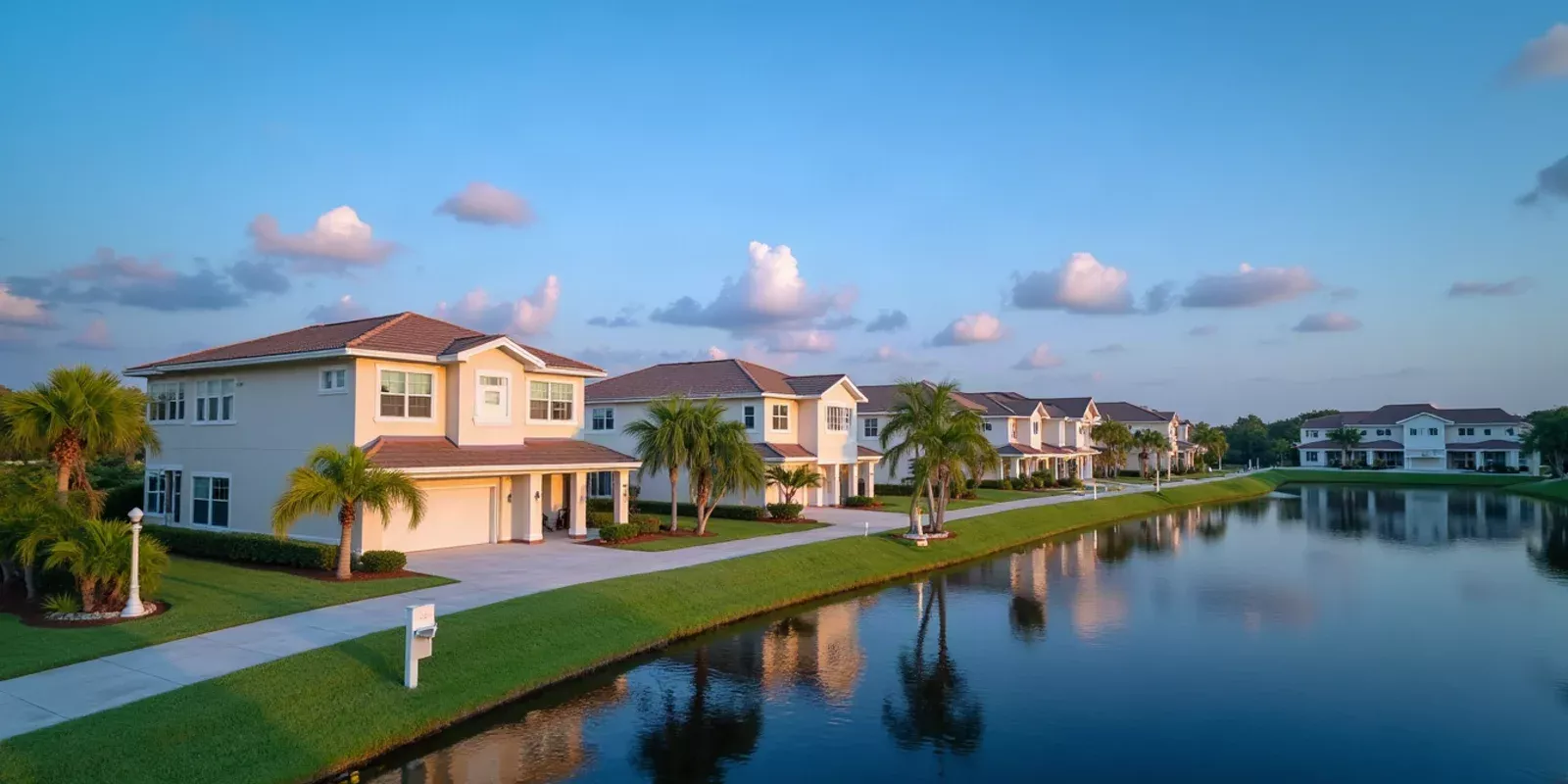 Barrio residencial en Doral, Florida, frente a un lago