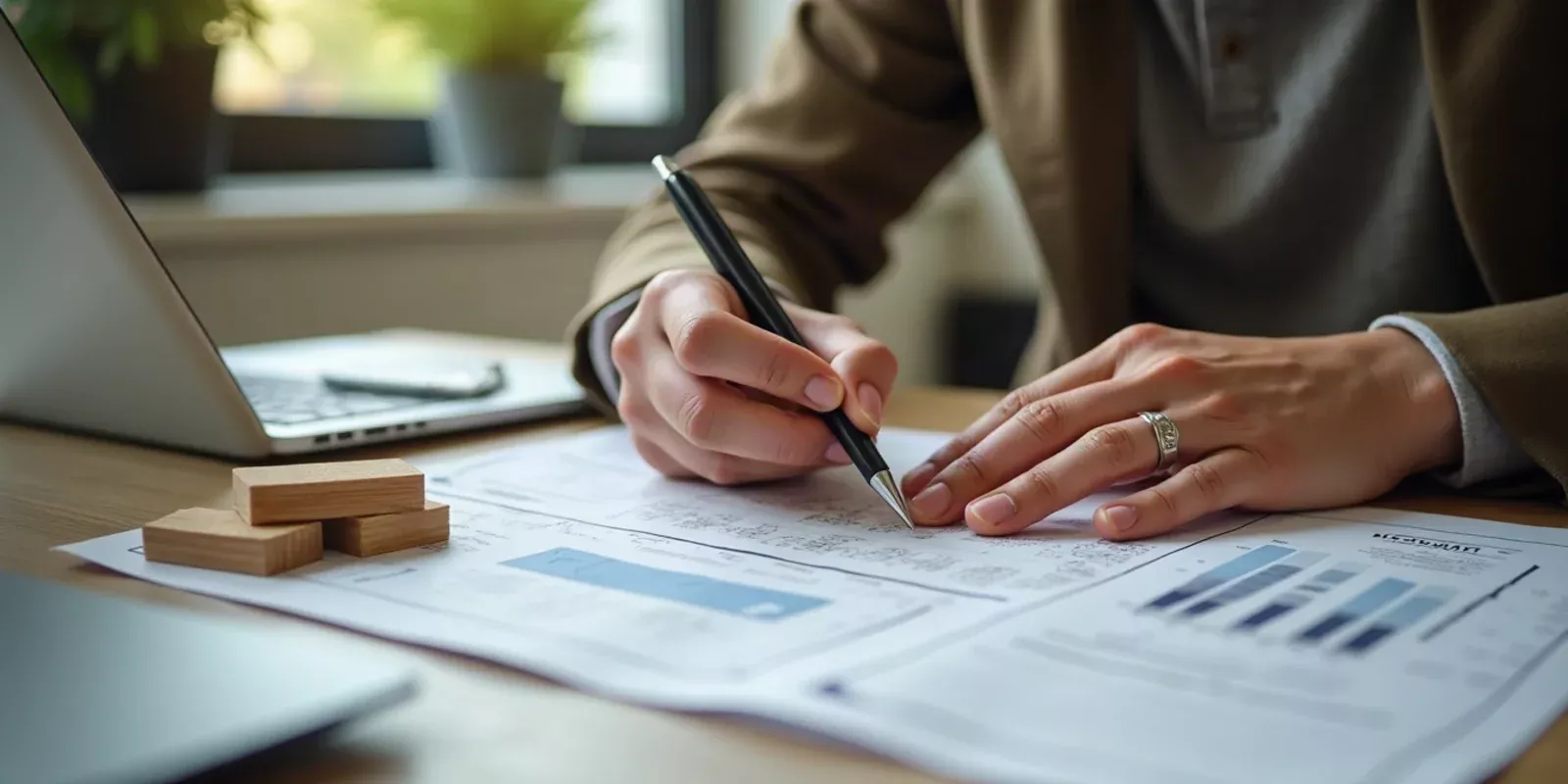 Mesa de trabajo con documentos y planos de una propiedad en venta en Miami-Dade