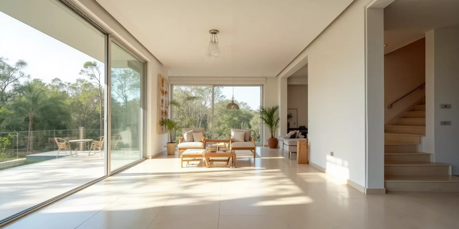 Sala de estar amplia y accesible en una vivienda de una sola planta en Miami-Dade