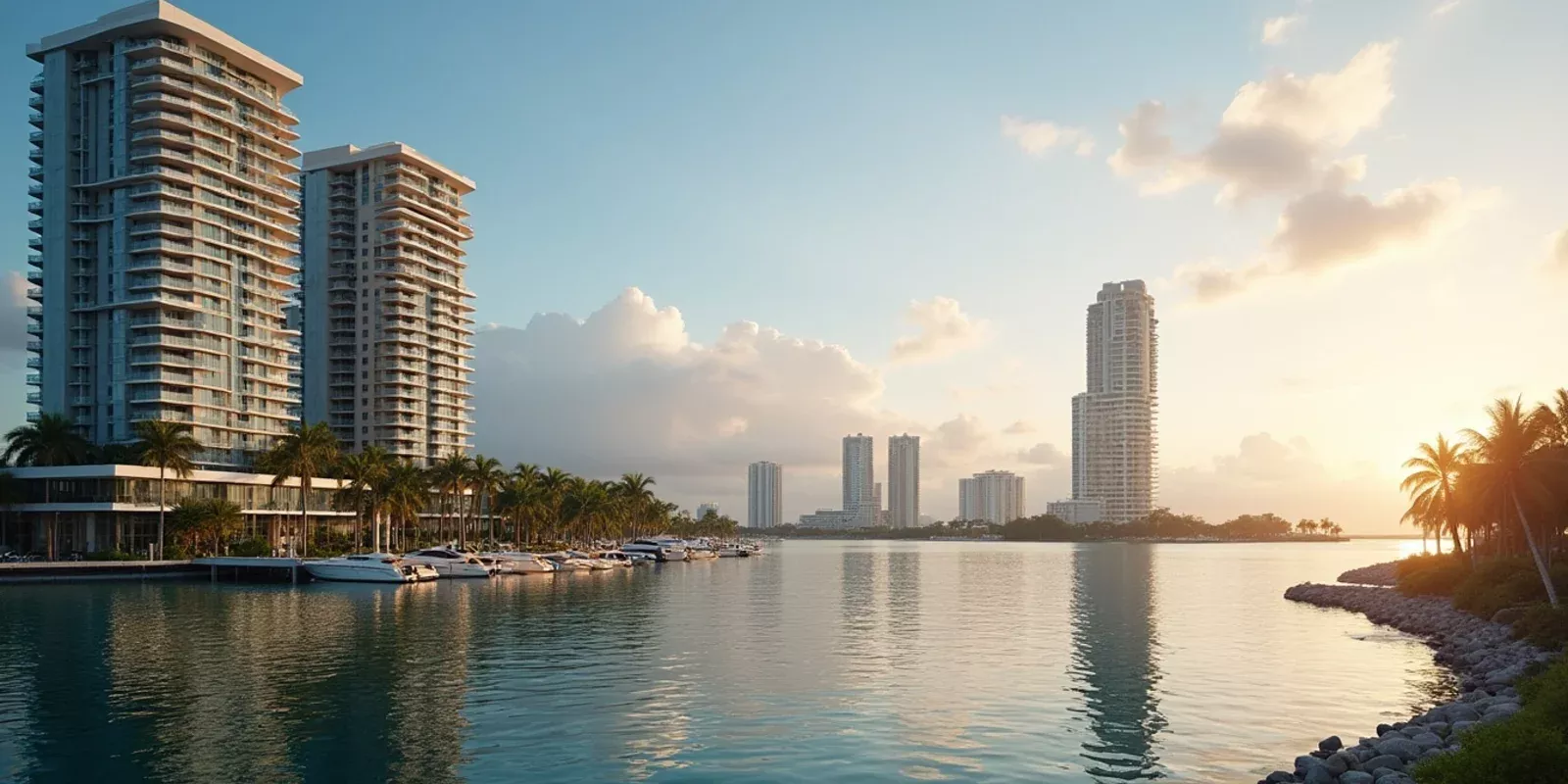 Torres residenciales frente a la vía intracostera en Aventura, Miami-Dade