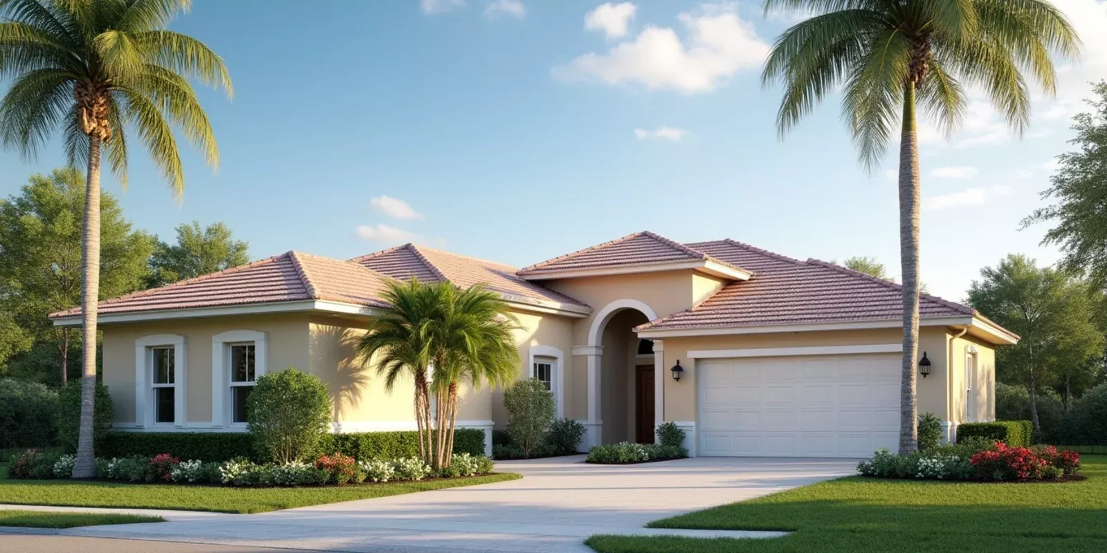 Cubierta de tejas y fachada de una vivienda en Miami-Dade bajo cielo despejado