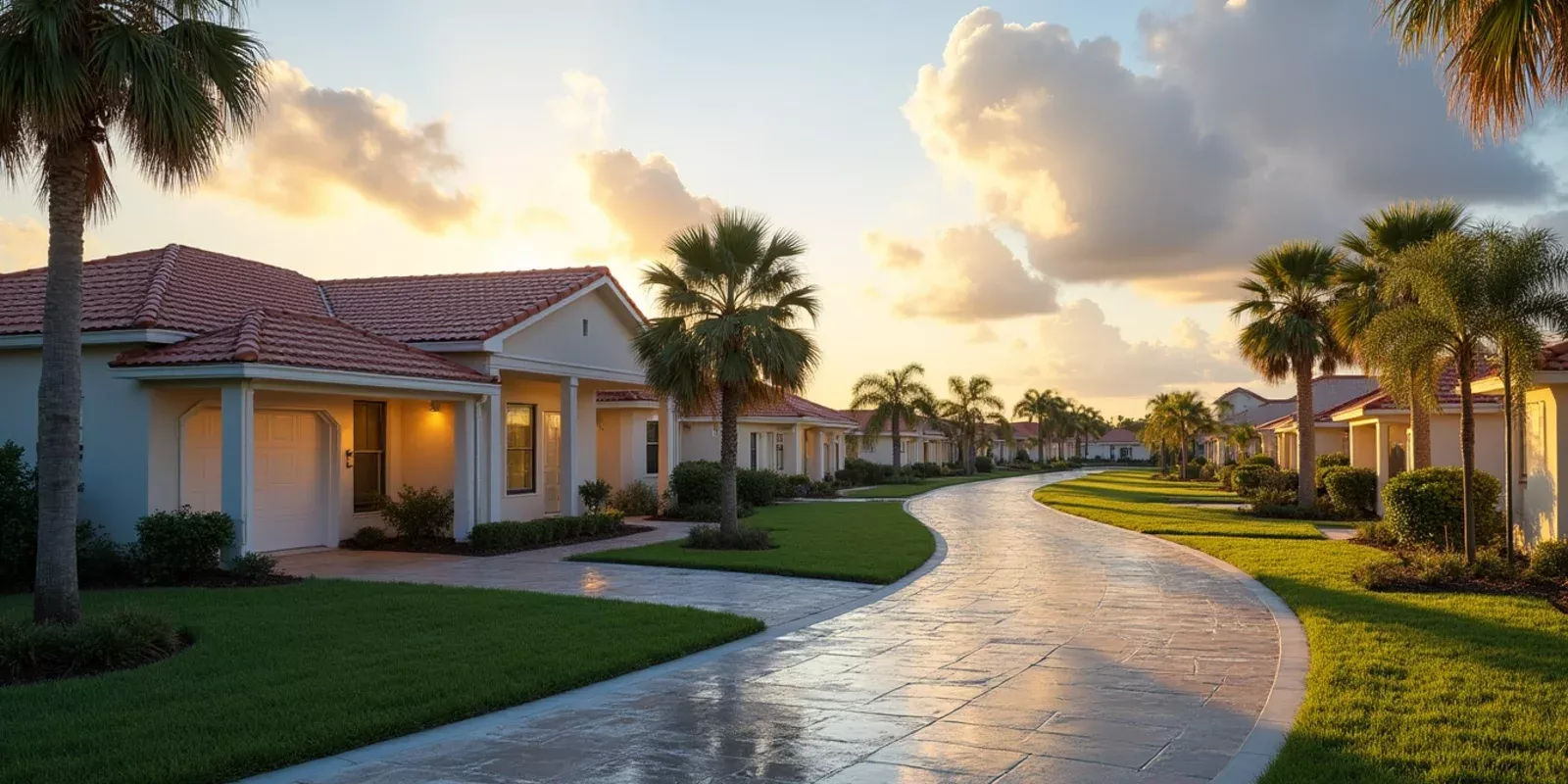 Comunidad residencial de casas unifamiliares en el sur de Miami-Dade con palmeras