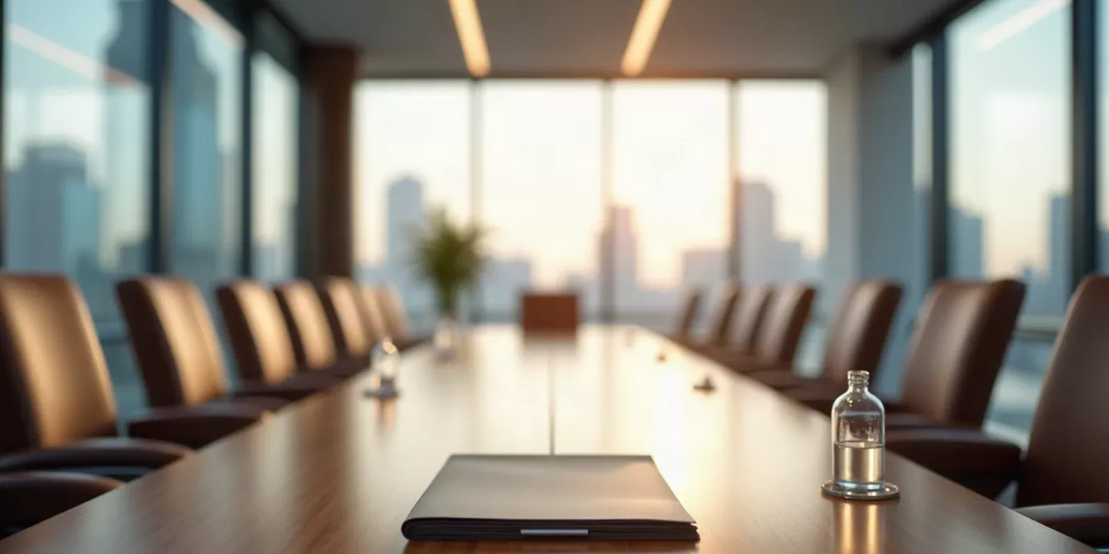 Sala de reuniones de una oficina profesional con mesa y documentos