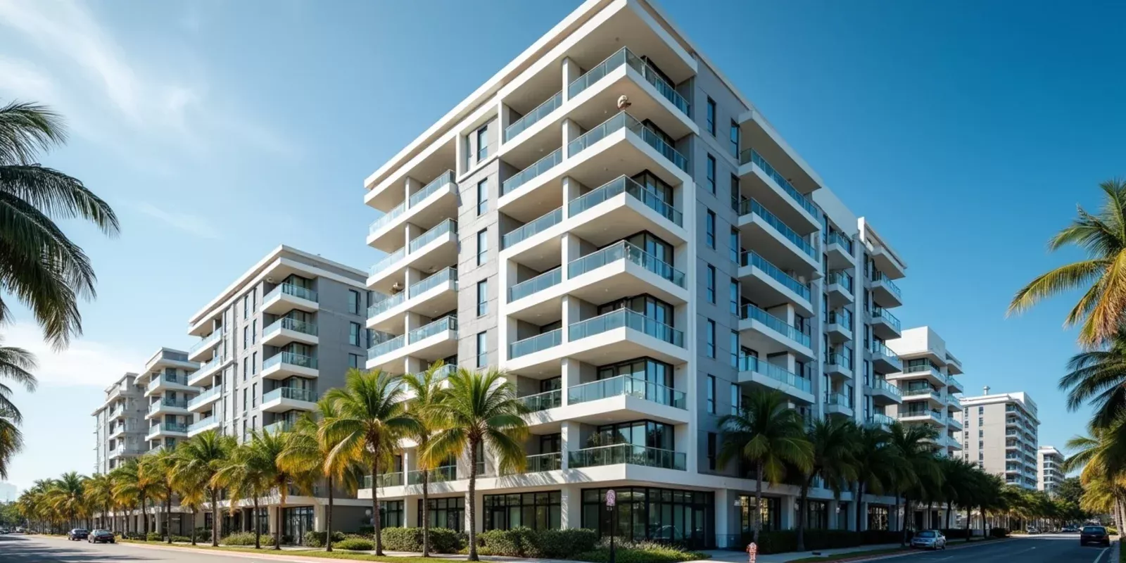 Edificio residencial de varias plantas en una zona urbana del sur de Florida