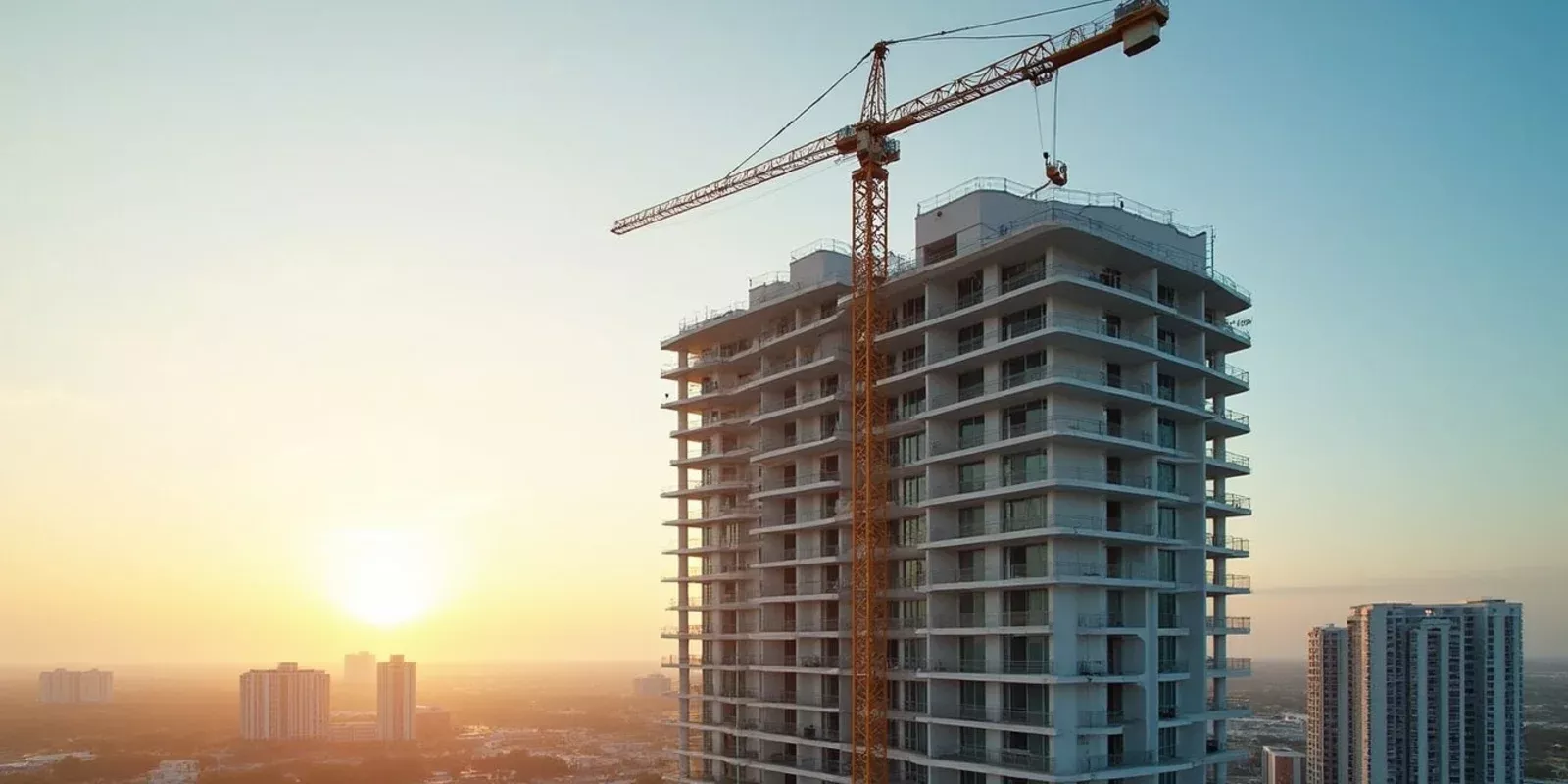 Grúa y estructura de un edificio residencial en construcción en el área de Miami