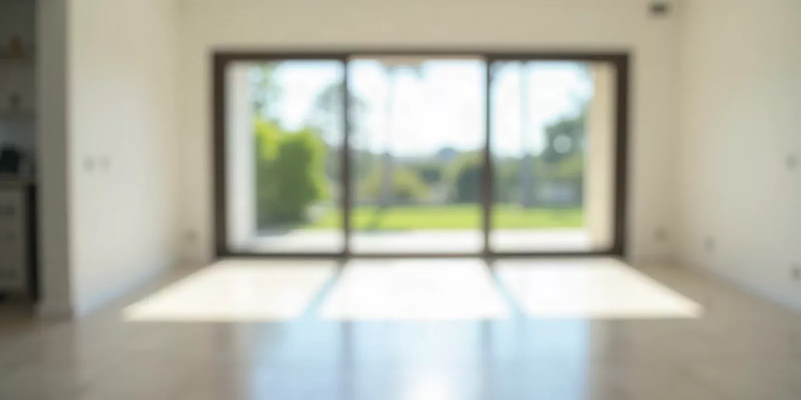 Sala de estar vacía y luminosa con pisos de porcelanato en una vivienda de Miami-Dade preparada para la venta